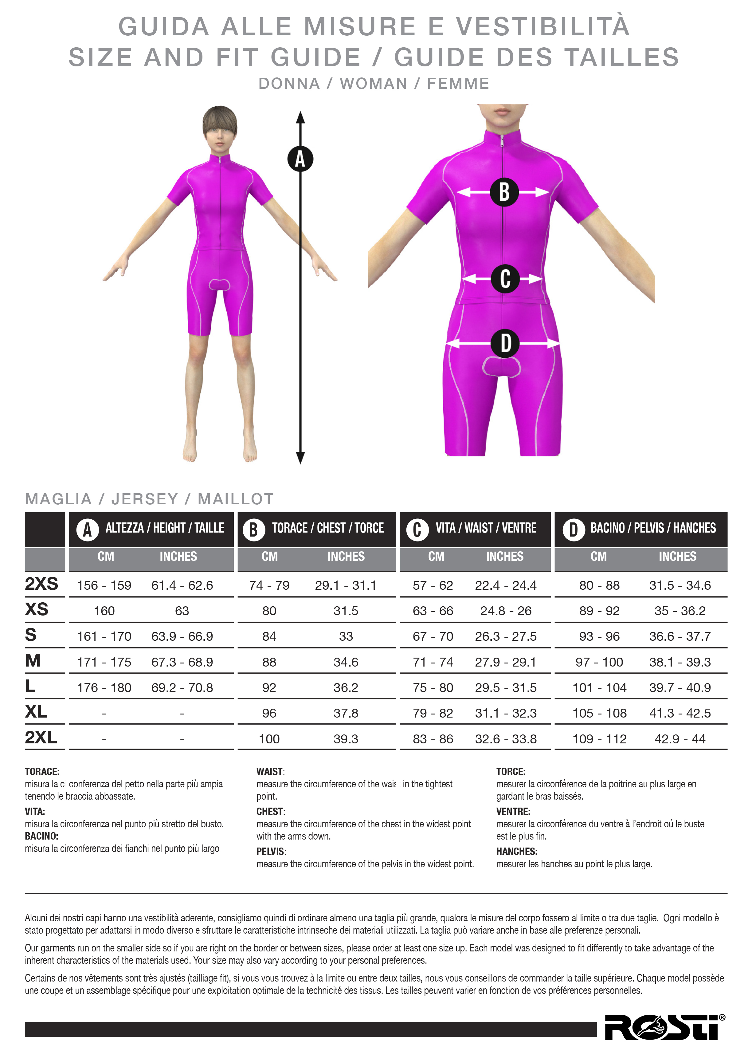 Women's swimsuit size guide